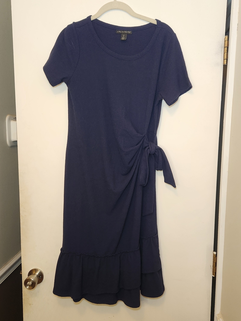 A Pea in the Pod Maternity Navy Short-Sleeve Midi Dress